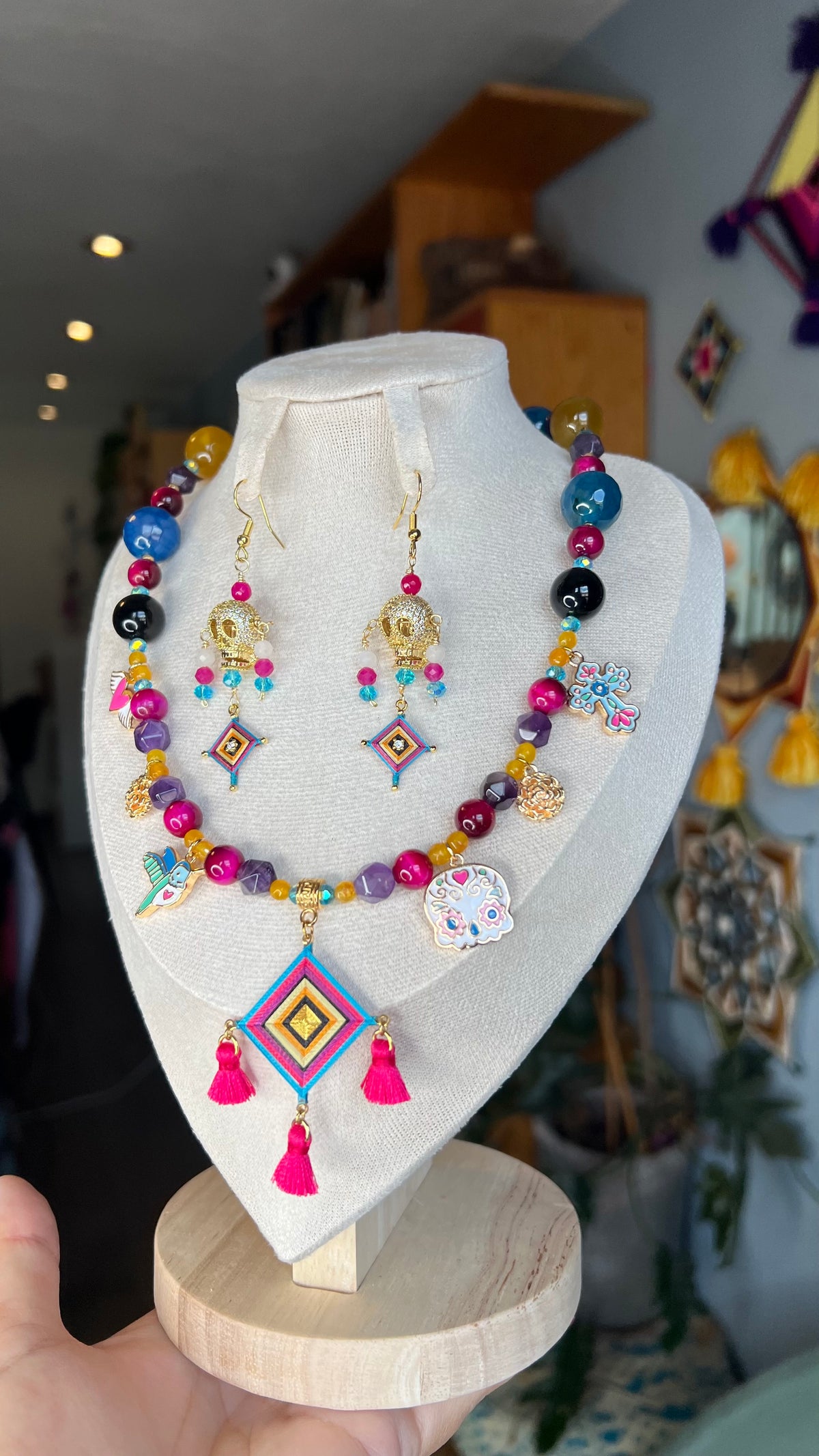 Collar Ofrenda Viva con Aretes Calavera