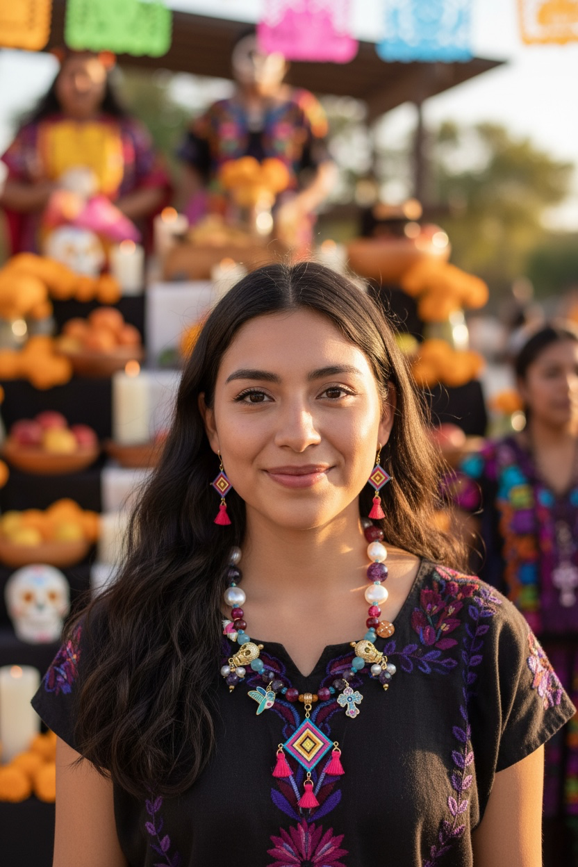 Collar Ofrenda Viva con Aretes Tejidos