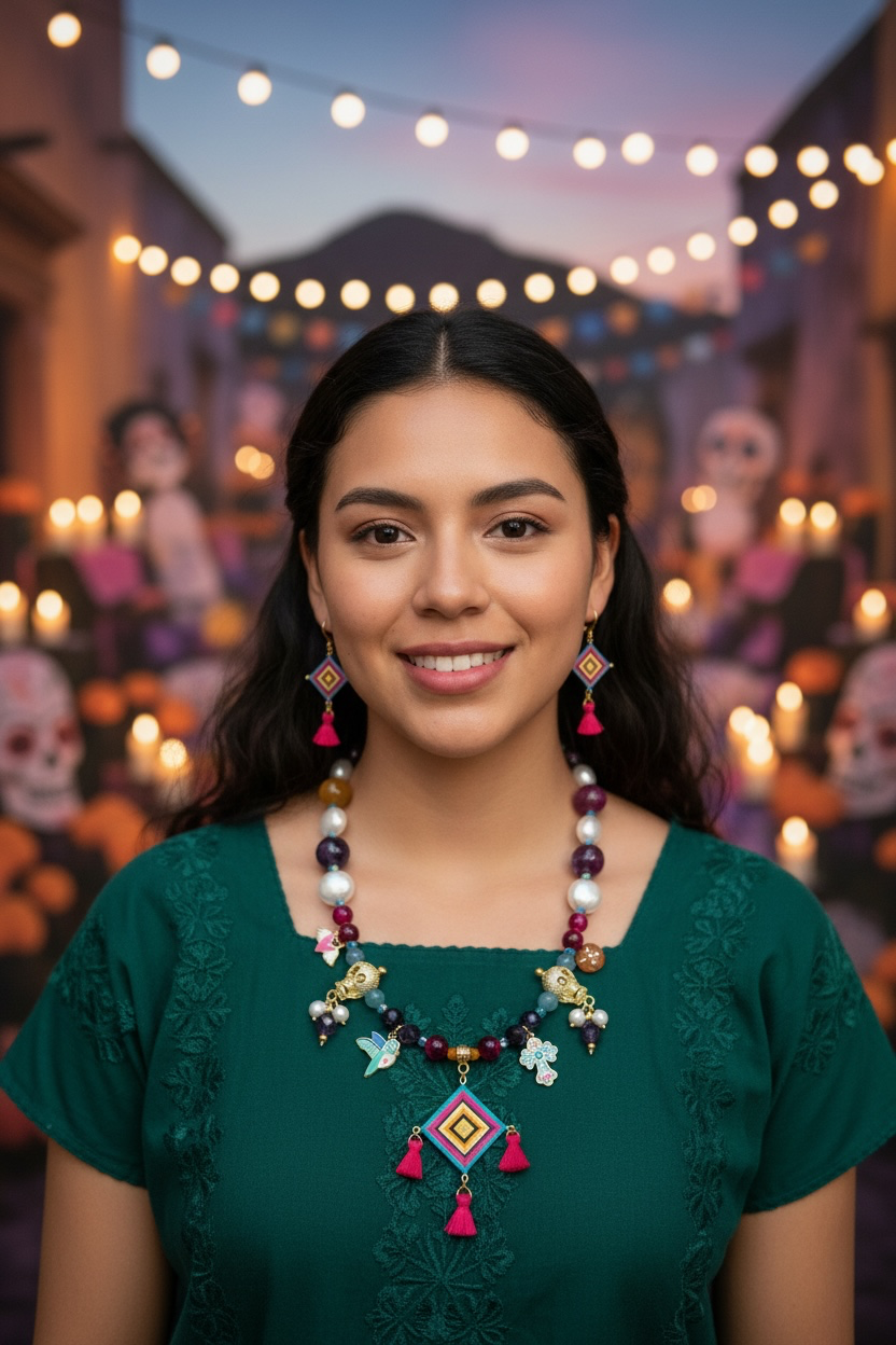 Collar Ofrenda Viva con Aretes Tejidos