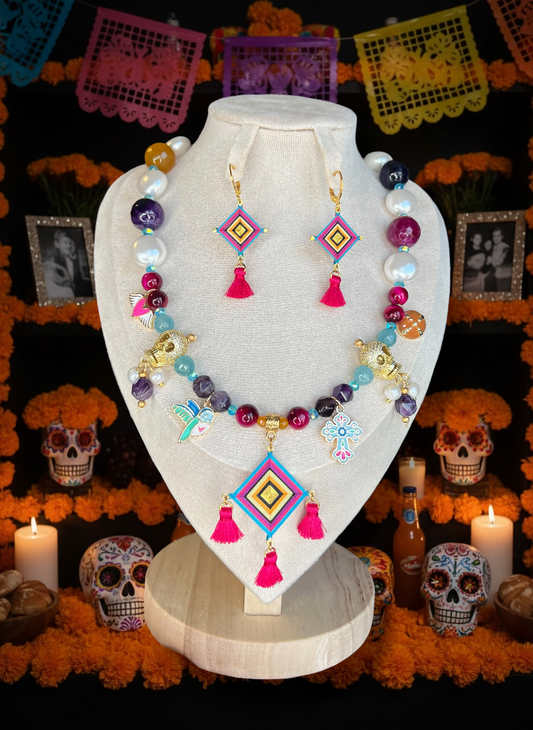 Collar Ofrenda Viva con Aretes Tejidos